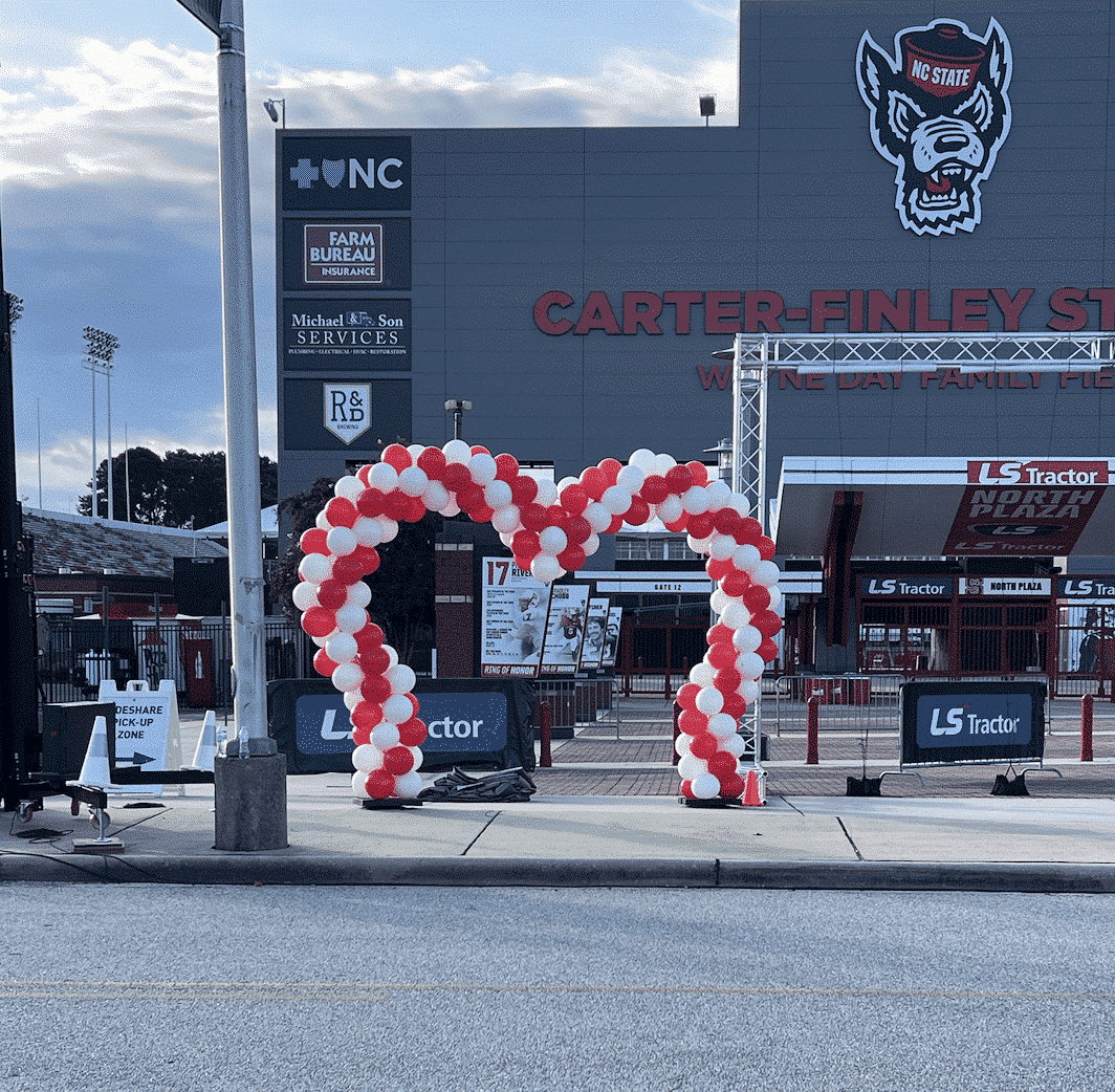 Heart Balloon Arch Installation at LENOVO Center for the Annual Heart Walk in Raleigh NC